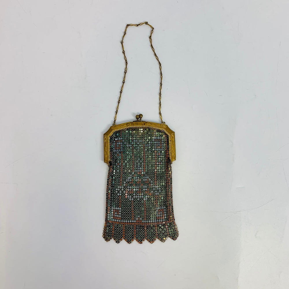 Whiting & Davis Vintage Beaded‎ Mesh Purse Evening Bag Flapper Deco Gold Frame - Picture 2 of 8